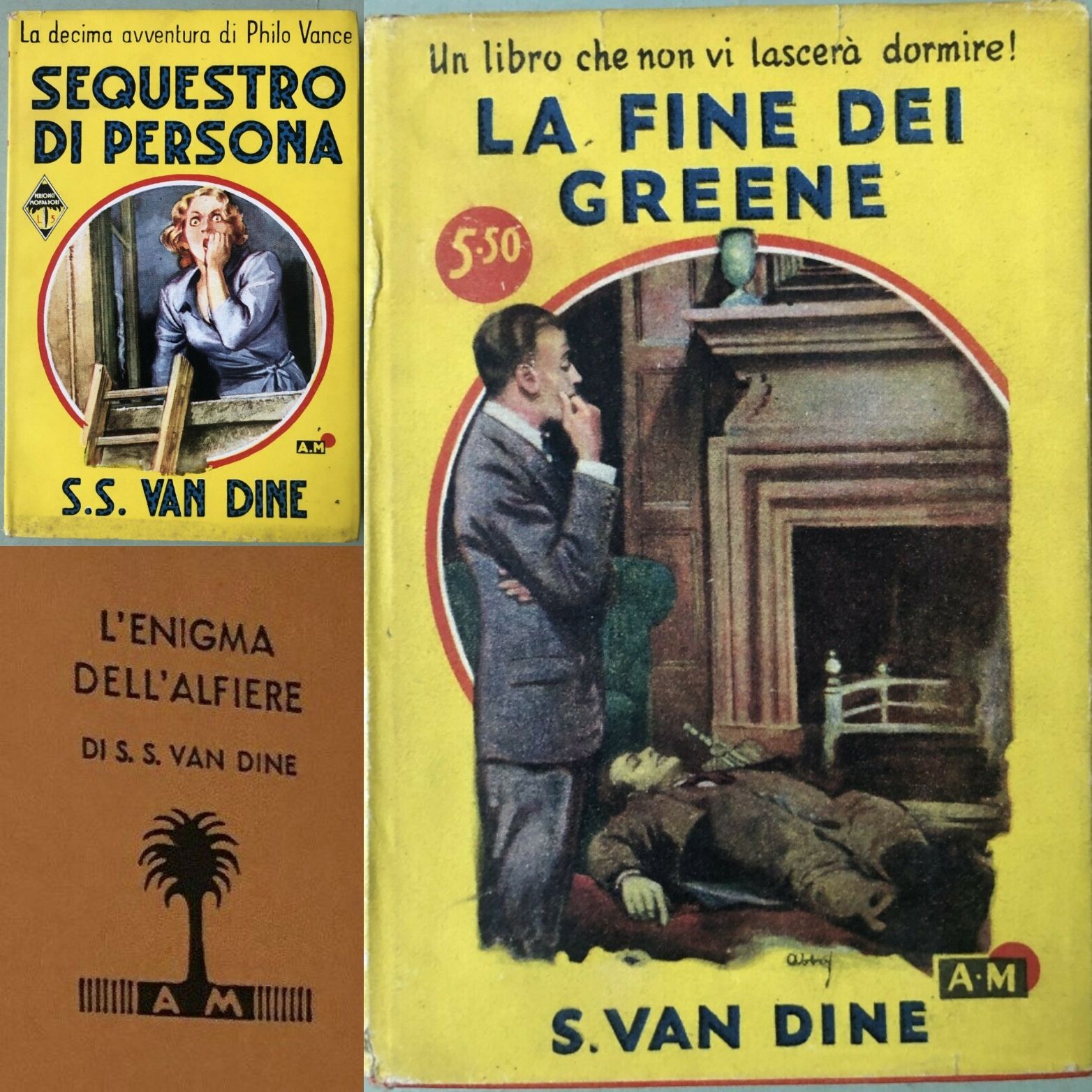 Tre “Palmine” Mondadori originali anni ’30 firmate S. S. Van Dine!
