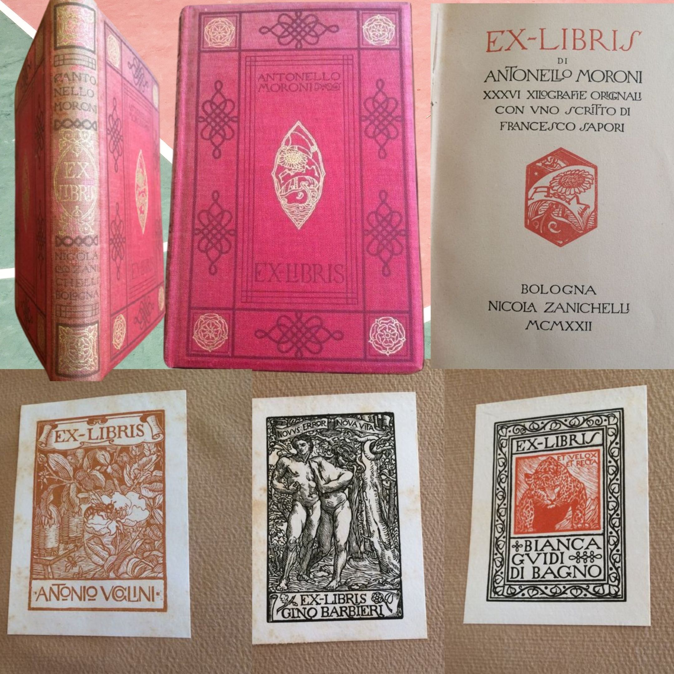 “Ex libris” di Antonello Moroni (Zanichelli, 1922): prezioso e rarissimo completo