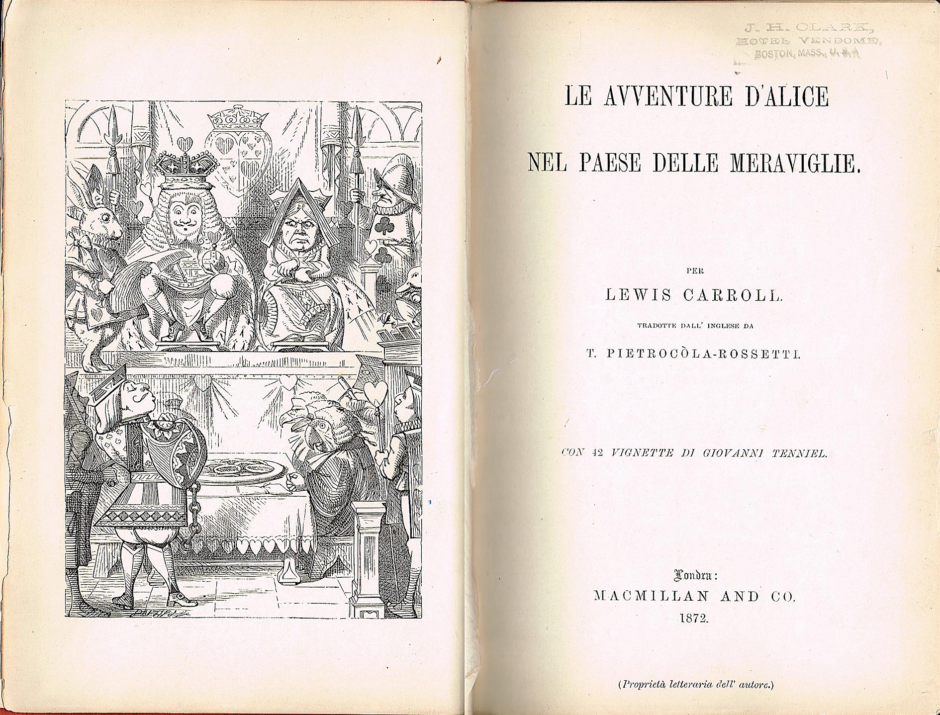 Nel 190° anniversario della nascita di Lewis Carroll qualcosa sulla prima edizione in lingua italiana (1872) di “Le avventure d’Alice nel paese delle meraviglie”
