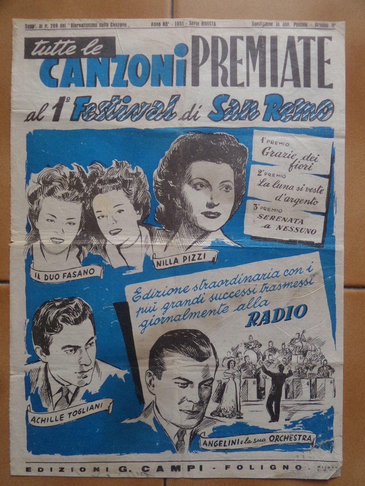 Tutte le CANZONI PREMIATE al 1° festival di SANREMO 1951 ediz. Campi – Foligno
