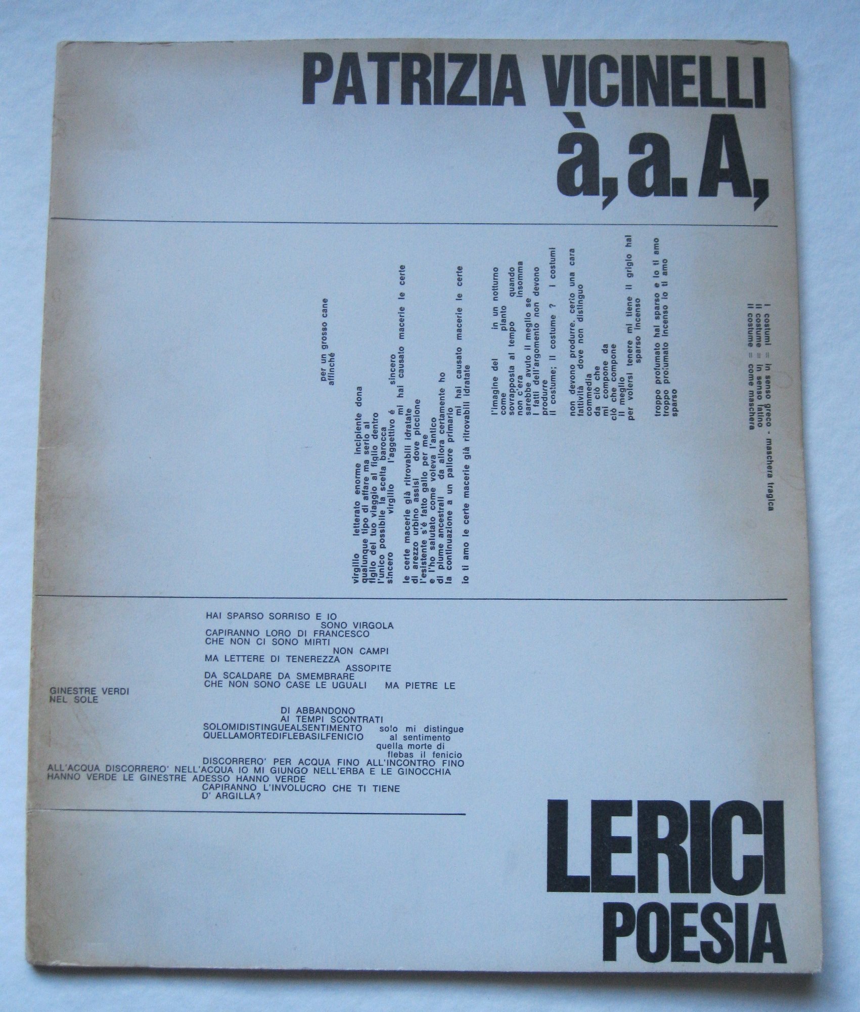 à,a.A, di Patrizia Vicinelli (La Spezia, Lerici, 1967): introvabile primo esempio di poesia visiva della grande poetessa