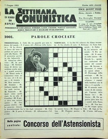 “La settimana Comunistica”: la parodia datata 1953 della Settimana Enigmistica