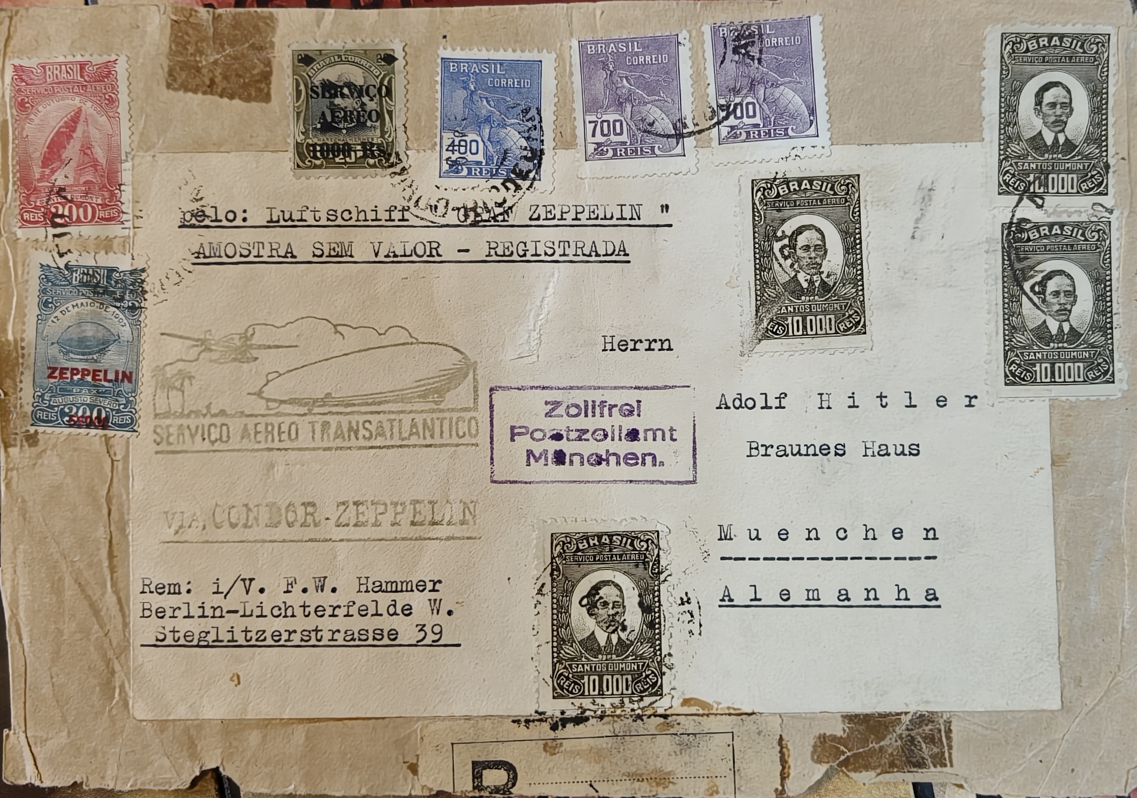 Da un’asta dimenticata del 2003 un reperto inconsueto: l’involucro di un pacco dal Brasile indirizzato ad Adolf Hitler nell’aprile 1932